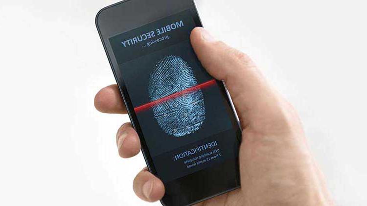 Person holding a smartphone with a finger display to help with mobile phone security.