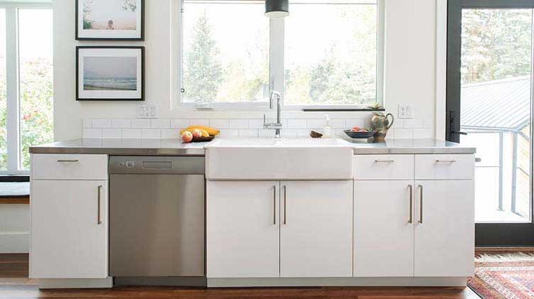展示厨房柜台与低橱柜，水槽和洗碗机.